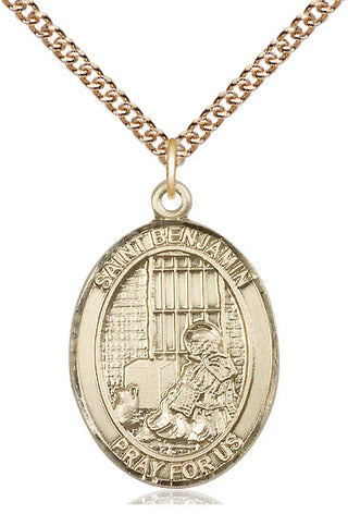 14kt Gold Filled Saint Benjamin Medal Catholic Jewelry Engraved Catholic Saint Jewelry