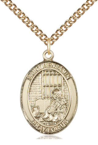 14kt Gold Filled Saint Benjamin Medal Catholic Jewelry Engraved Catholic Saint Jewelry