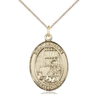 14kt Gold Saint Benjamin Medal Engraved Catholic Saint Jewelry