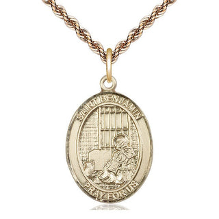 14kt Gold Saint Benjamin Medal Engraved Catholic Saint Jewelry