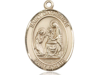 14kt Gold Saint Catherine of Siena Medal Engraved Catholic Saint Jewelry