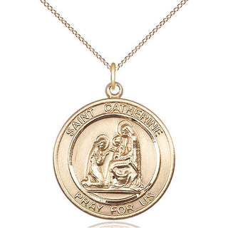 14kt Gold Saint Catherine of Siena Medal Engraved Catholic Saint Jewelry