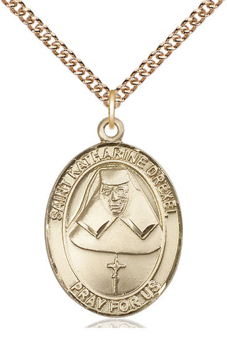 14kt Gold Saint Katharine Drexel Medal Engraved Catholic Saint Jewelry