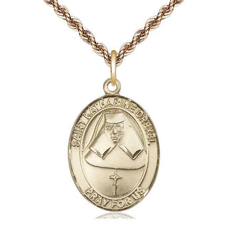 14kt Gold Saint Katharine Drexel Medal Engraved Catholic Saint Jewelry