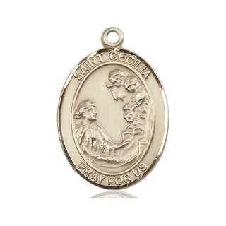 14kt Gold Filled Saint Cecilia Medal Engraved Catholic Saint Jewelry