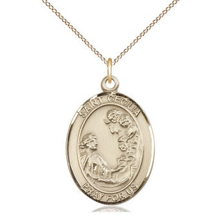 14kt Gold Saint Cecilia Medal Engraved Catholic Saint Jewelry