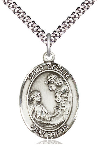 Pewter Saint Cecilia Medal Catholic Jewelry Engraved Catholic Saint Jewelry