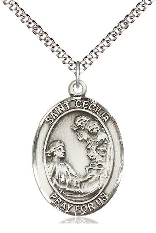 Pewter Saint Cecilia Medal Catholic Jewelry Engraved Catholic Saint Jewelry