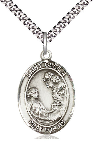 Pewter Saint Cecilia Medal Catholic Jewelry Engraved Catholic Saint Jewelry