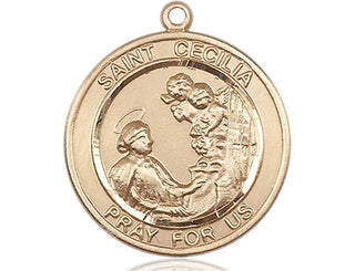 14kt Gold Filled Saint Cecilia Medal Engraved Catholic Saint Jewelry