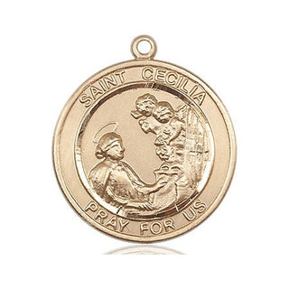 14kt Gold Saint Cecilia Medal Engraved Catholic Saint Jewelry