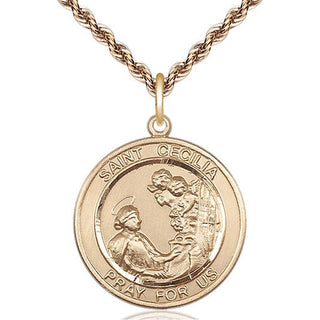 14kt Gold Saint Cecilia Medal Engraved Catholic Saint Jewelry