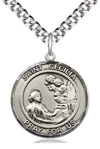 Pewter Saint Cecilia Medal Catholic Jewelry Engraved Catholic Saint Jewelry