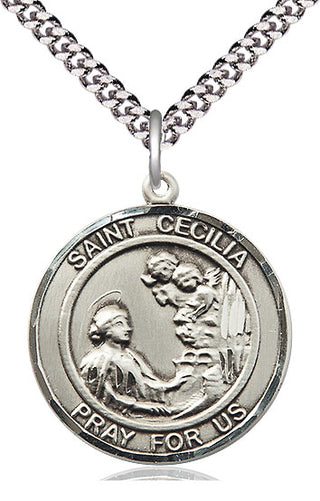 Pewter Saint Cecilia Medal Catholic Jewelry Engraved Catholic Saint Jewelry