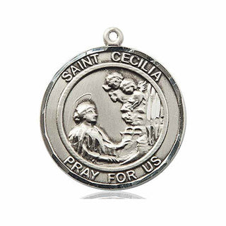 Sterling Silver Saint Cecilia Medal Catholic Jewelry Engraved Catholic Saint Jewelry