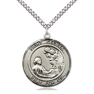 Sterling Silver Saint Cecilia Medal Catholic Jewelry Engraved Catholic Saint Jewelry