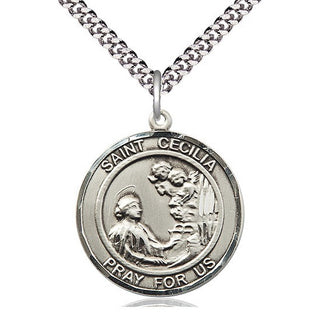 Sterling Silver Saint Cecilia Medal Catholic Jewelry Engraved Catholic Saint Jewelry