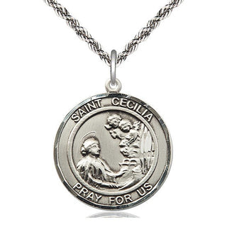 Sterling Silver Saint Cecilia Medal Catholic Jewelry Engraved Catholic Saint Jewelry