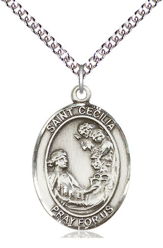 Sterling Silver Saint Cecilia Medal Catholic Jewelry Engraved Catholic Saint Jewelry