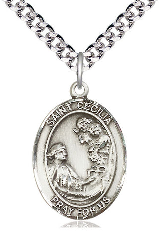 Sterling Silver Saint Cecilia Medal Catholic Jewelry Engraved Catholic Saint Jewelry