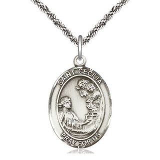 Sterling Silver Saint Cecilia Medal Catholic Jewelry Engraved Catholic Saint Jewelry