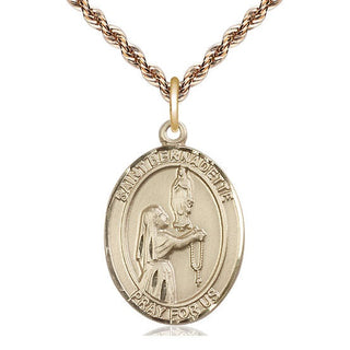 14kt Gold Saint Bernadette Medal Engraved Catholic Saint Jewelry