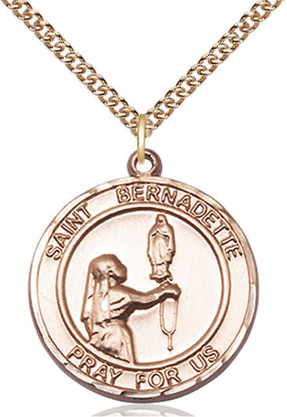 14kt Gold Filled Saint Bernadette Medal Catholic Jewelry Engraved Catholic Saint Jewelry