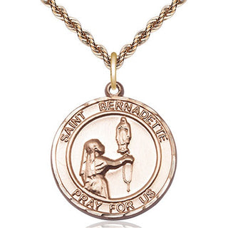 14kt Gold Saint Bernadette Medal Engraved Catholic Saint Jewelry
