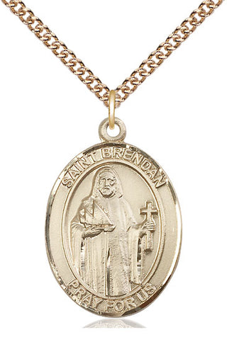 14kt Gold Saint Brendan the Navigator Medal Engraved Catholic Saint Jewelry