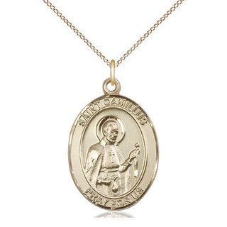 14kt Gold Saint Camillus of Lellis Medal Engraved Catholic Saint Jewelry