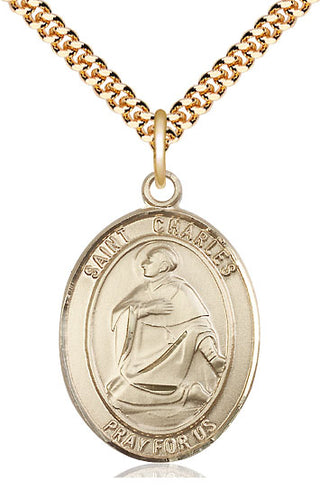 14kt Gold Filled Saint Charles Borromeo Medal Catholic Jewelry Engraved Catholic Saint Jewelry