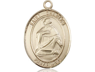 14kt Gold Saint Charles Borromeo Medal Engraved Catholic Saint Jewelry