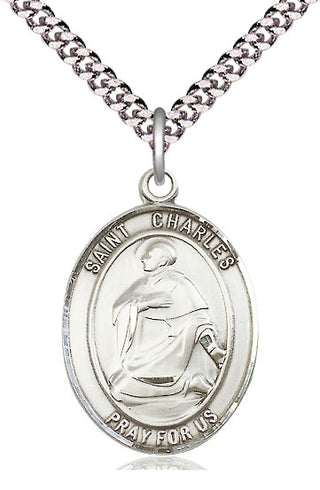 Pewter Saint Charles Borromeo Medal Catholic Jewelry Engraved Catholic Saint Jewelry
