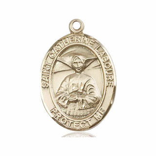 14kt Gold Saint Catherine Laboure Medal Engraved Catholic Saint Jewelry
