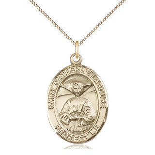 14kt Gold Saint Catherine Laboure Medal Engraved Catholic Saint Jewelry