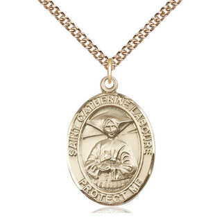 14kt Gold Saint Catherine Laboure Medal Engraved Catholic Saint Jewelry