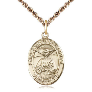 14kt Gold Saint Catherine Laboure Medal Engraved Catholic Saint Jewelry