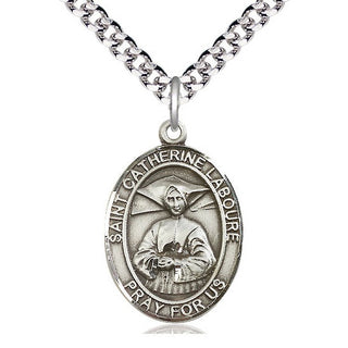 Sterling Silver Saint Catherine Laboure Medal Catholic Jewelry Engraved Catholic Saint Jewelry