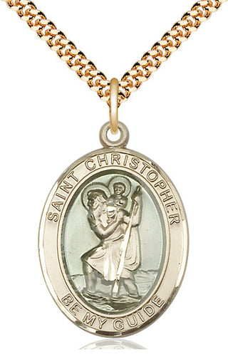 14kt Gold Filled Saint Christopher w/Epoxy Medal Catholic Jewelry Engraved Catholic Saint Jewelry
