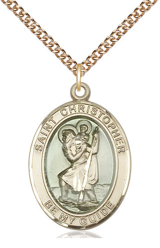 14kt Gold Filled Saint Christopher w/Epoxy Medal Catholic Jewelry Engraved Catholic Saint Jewelry