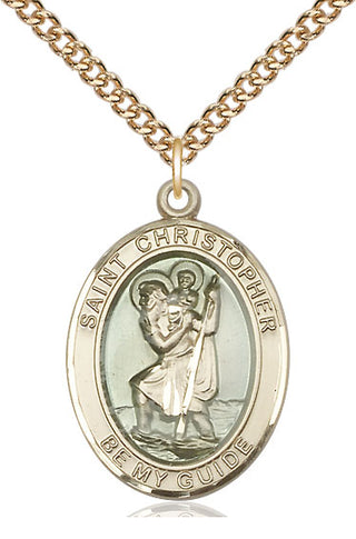 14kt Gold Filled Saint Christopher w/Epoxy Medal Catholic Jewelry Engraved Catholic Saint Jewelry