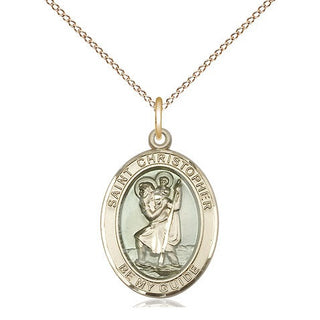 14kt Gold Saint Christopher w/Epoxy Medal Engraved Catholic Saint Jewelry