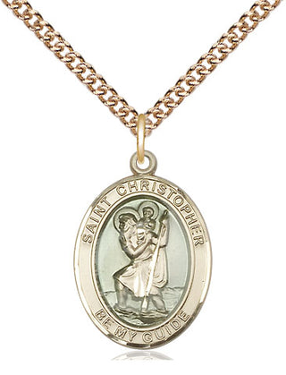14kt Gold Saint Christopher w/Epoxy Medal Engraved Catholic Saint Jewelry