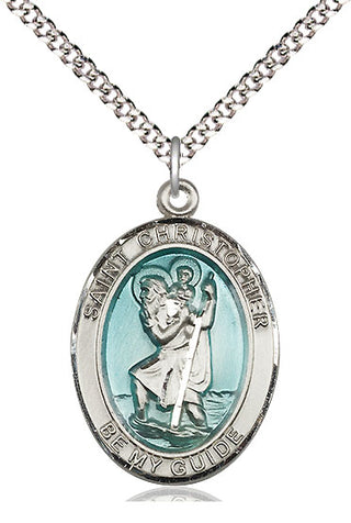 Pewter Saint Christopher w/Epoxy Medal Catholic Jewelry Engraved Catholic Saint Jewelry