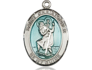 Sterling Silver Saint Christopher w/Epoxy Medal Catholic Jewelry Engraved Catholic Saint Jewelry