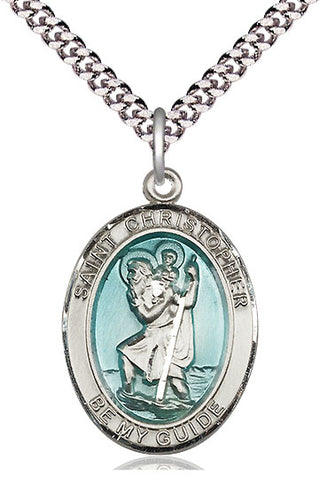 Sterling Silver Saint Christopher w/Epoxy Medal Catholic Jewelry Engraved Catholic Saint Jewelry