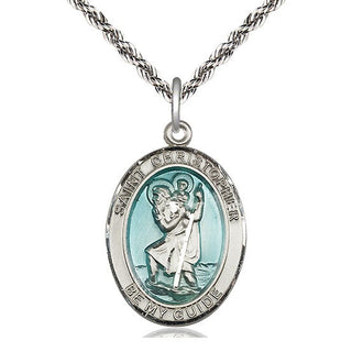 Sterling Silver Saint Christopher w/Epoxy Medal Catholic Jewelry Engraved Catholic Saint Jewelry