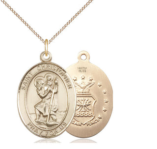 14kt Gold Filled Saint Christopher Air Force Medal Catholic Jewelry