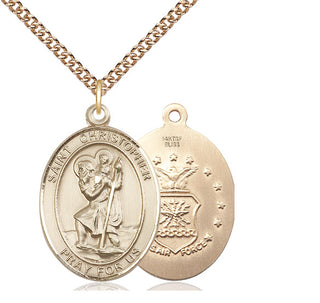 14kt Gold Filled Saint Christopher Air Force Medal Catholic Jewelry