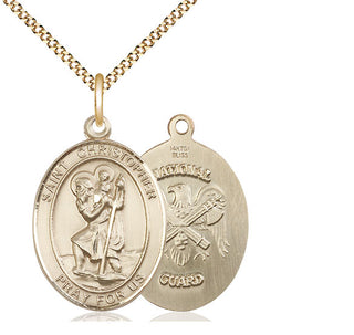 14kt Gold Filled Saint Christopher National Guard Medal Catholic Jewelry